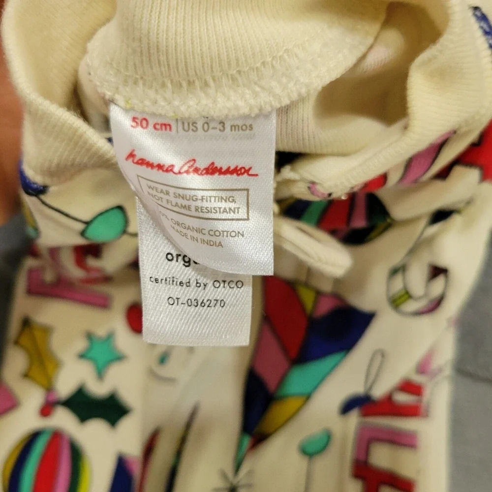 Hanna Andersson PJ Baby 3 Month Christmas‎ Pajama Green Red Fala Organic Stained